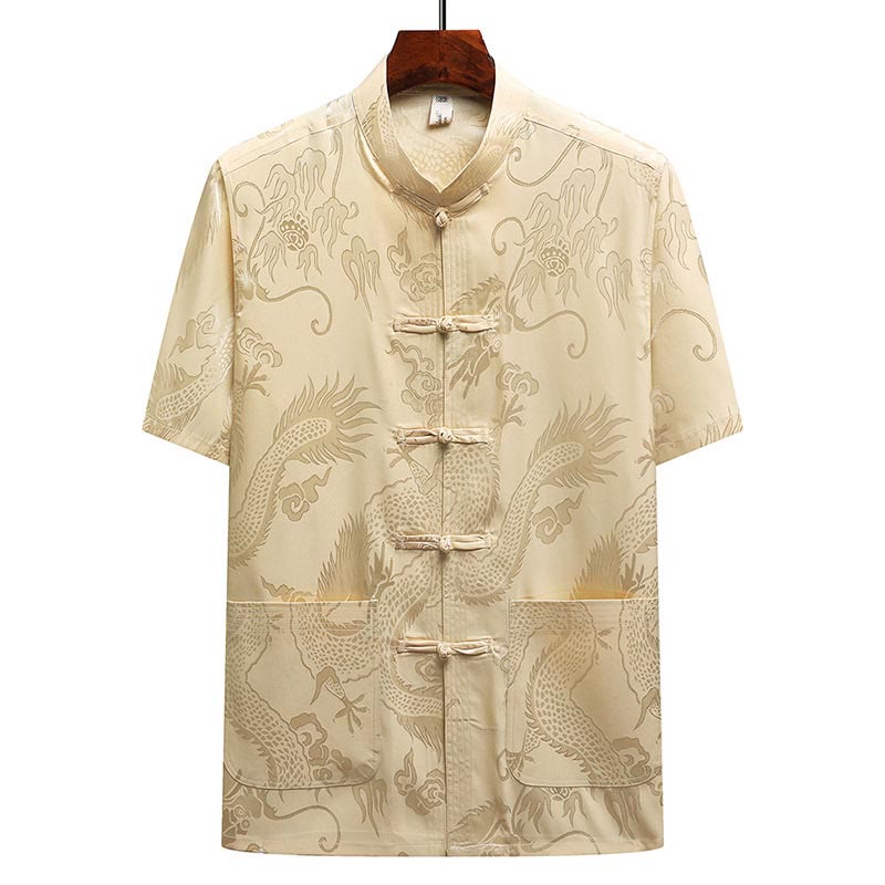 Buddha Stones Dragon Pattern Tang Suit Hanfu Traditional Uniform Short Sleeve Top Pants Clothing Men's Set - image 15