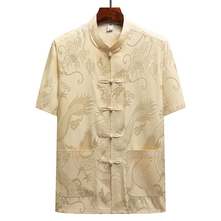 Buddha Stones Dragon Pattern Tang Suit Hanfu Traditional Uniform Short Sleeve Top Pants Clothing Men's Set - image 15