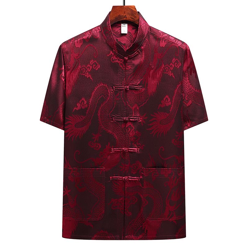 Buddha Stones Dragon Pattern Tang Suit Hanfu Traditional Uniform Short Sleeve Top Pants Clothing Men's Set - image 21