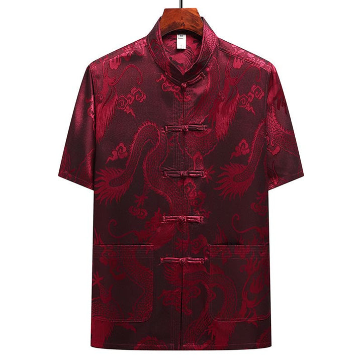Buddha Stones Dragon Pattern Tang Suit Hanfu Traditional Uniform Short Sleeve Top Pants Clothing Men's Set - image 21