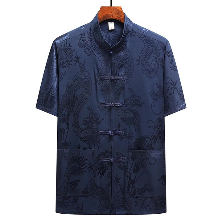 Buddha Stones Dragon Pattern Tang Suit Hanfu Traditional Uniform Short Sleeve Top Pants Clothing Men's Set - image 24