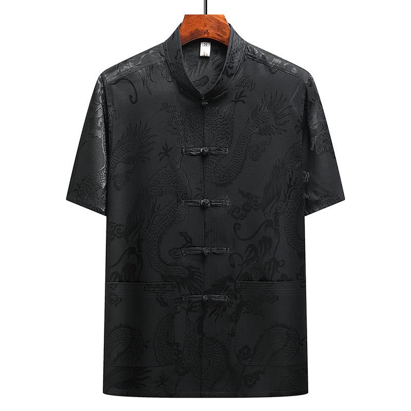 Buddha Stones Dragon Pattern Tang Suit Hanfu Traditional Uniform Short Sleeve Top Pants Clothing Men's Set - image 26