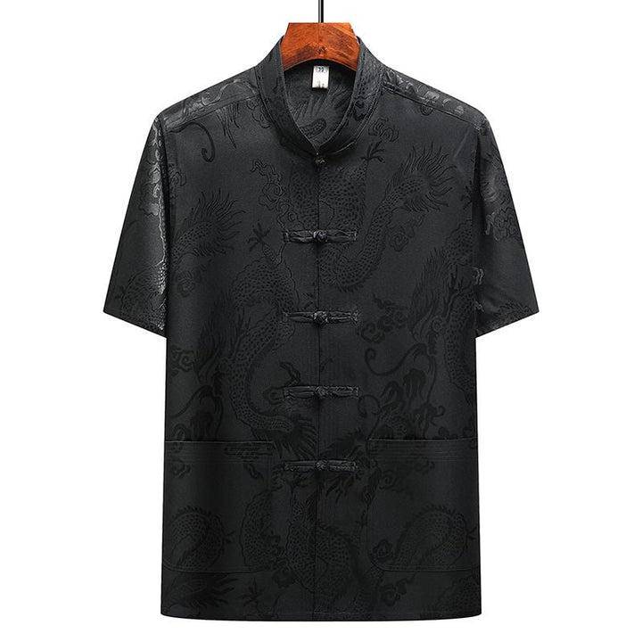 Buddha Stones Dragon Pattern Tang Suit Hanfu Traditional Uniform Short Sleeve Top Pants Clothing Men's Set - image 26