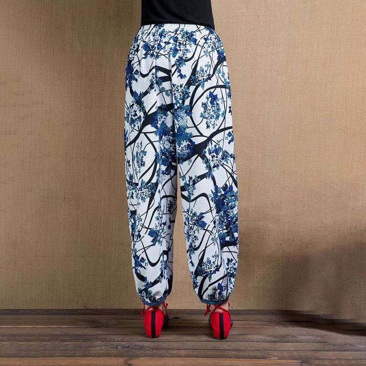 Buddha Stones Blue Tree Flowers Print Harem Pants With Pockets - image 9