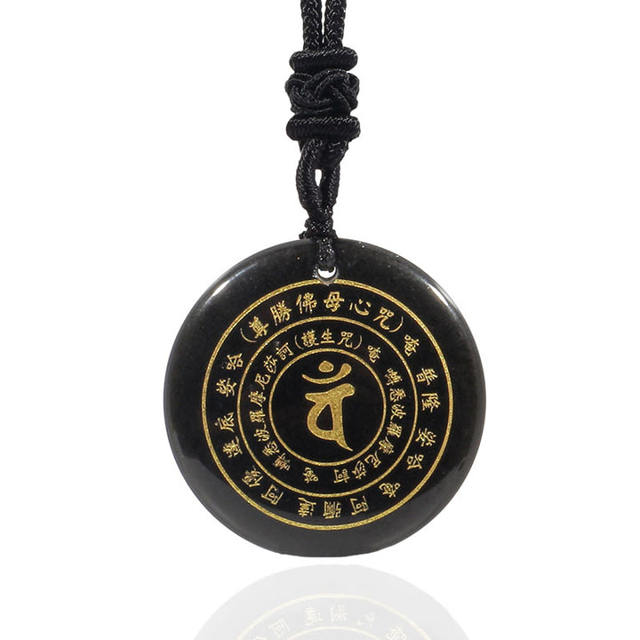 Buddha Stones Vairocana Tathagata Sanskrit Mantra Various Crystal Black Obsidian Green Aventurine Strength Necklace Pendant