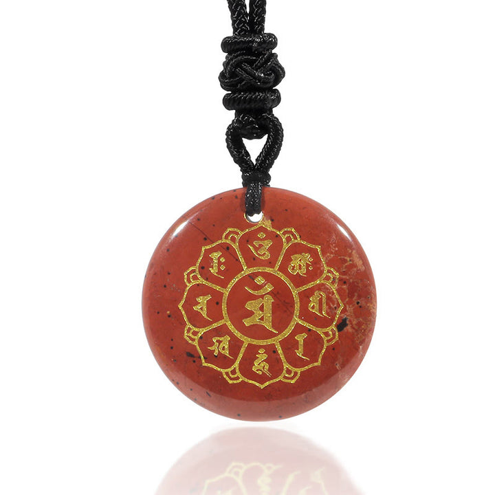 Buddha Stones Om Mani Padme Hum Natural Various Crystal Black Obsidian Strength Necklace Pendant - image 22