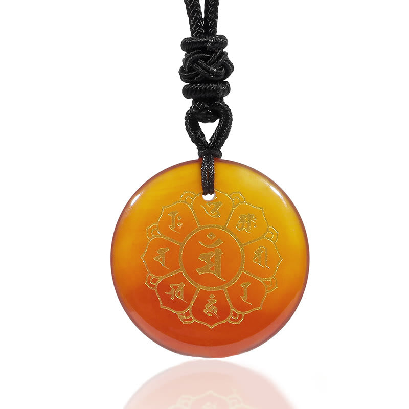Buddha Stones Om Mani Padme Hum Natural Various Crystal Black Obsidian Strength Necklace Pendant - image 27