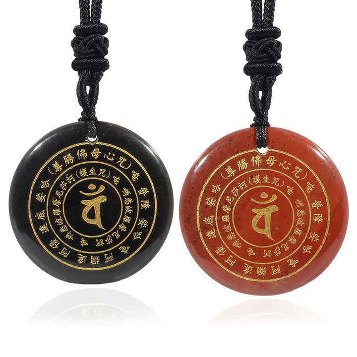 Buddha Stones Vairocana Tathagata Sanskrit Mantra Various Crystal Black Obsidian Green Aventurine Strength Necklace Pendant