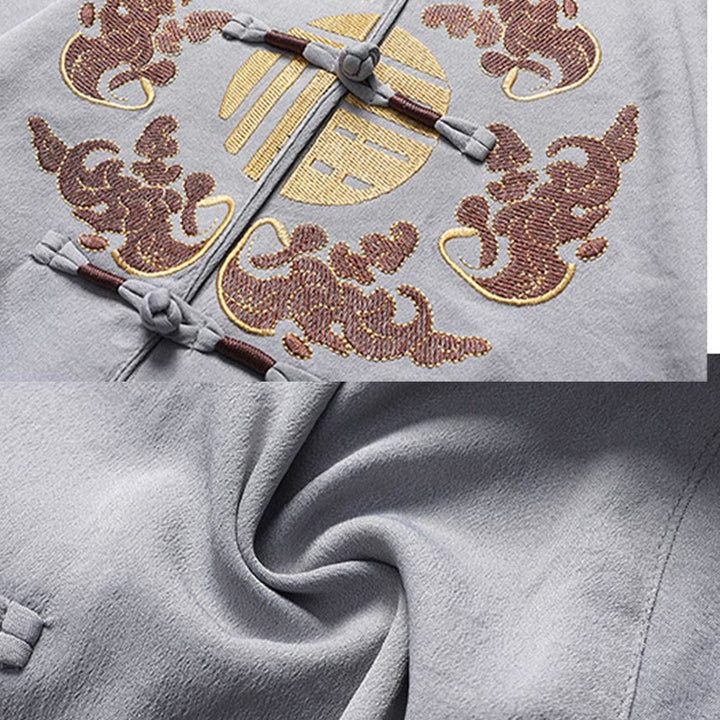 Buddha Stones Fu Character Tang Suit Hanfu Traditional Uniform Short Sleeve Top Pants Clothing Men's Set - image 10