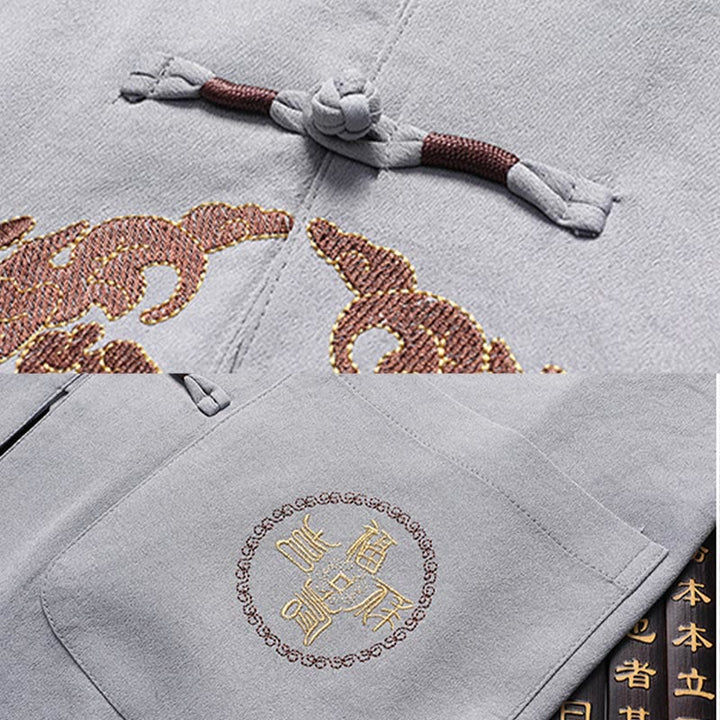 Buddha Stones Fu Character Tang Suit Hanfu Traditional Uniform Short Sleeve Top Pants Clothing Men's Set - image 12