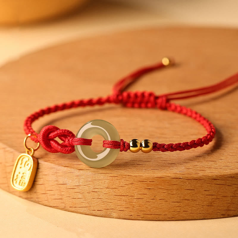 Buddha Stones Hetian Jade Peace Buckle Fu Character String Luck Bracelet - image 0