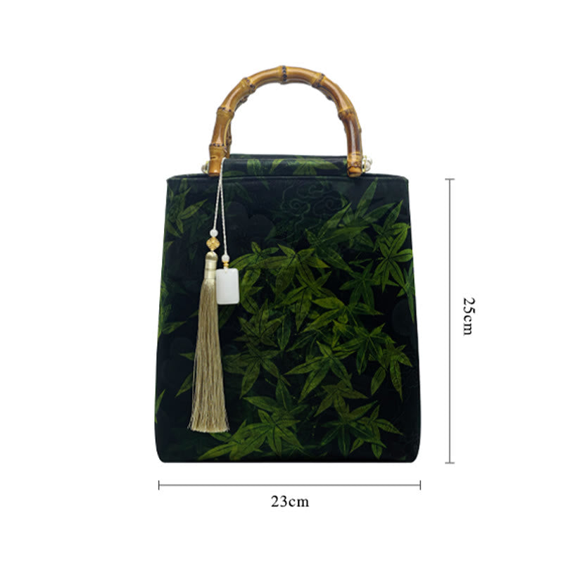 Buddha Stones Bamboo Leaves Butterfly Koi Fish Bamboo Handles Handbag