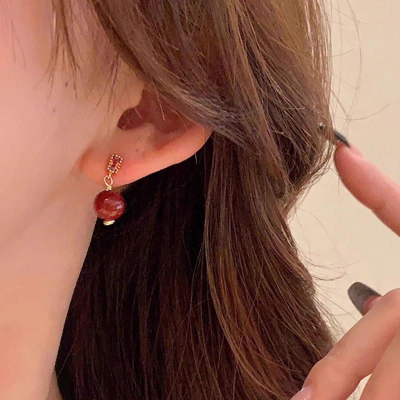 Buddha Stones 925 Sterling Silver Posts 14K Gold Filled Cinnabar Bead Zircon Calm Earrings - image 3