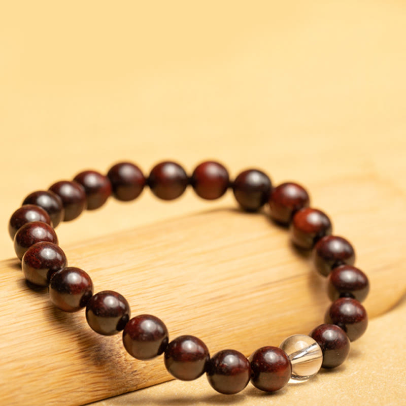 Buddha Stones Small Leaf Red Sandalwood White Crystal Protection Bracelet