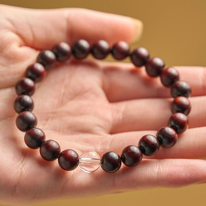 Buddha Stones Small Leaf Red Sandalwood White Crystal Protection Bracelet