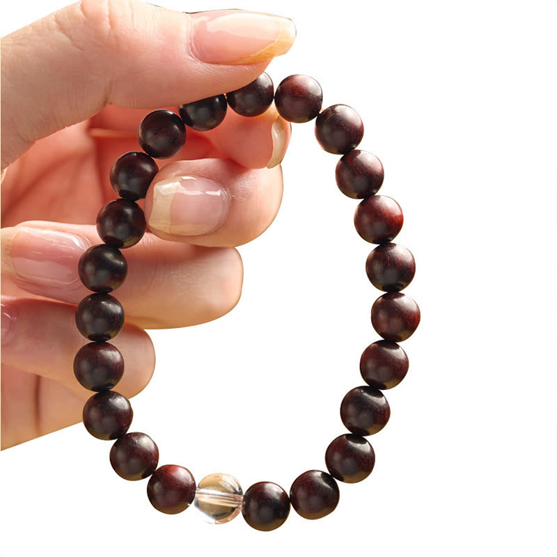 Buddha Stones Small Leaf Red Sandalwood White Crystal Protection Bracelet