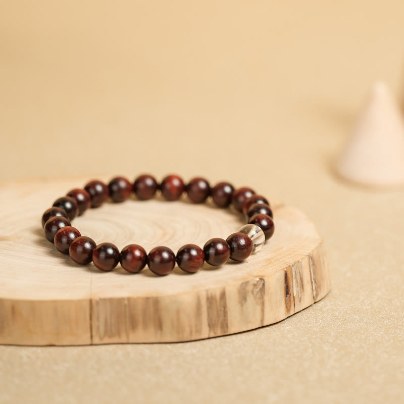 Buddha Stones Small Leaf Red Sandalwood White Crystal Protection Bracelet