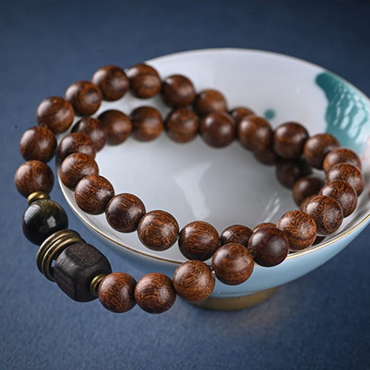 Buddha Stones Sandalwood Ebony Wood Bead Healing Single Double Wrap Bracelet