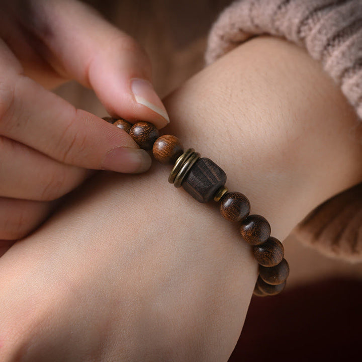 Buddha Stones Sandalwood Ebony Wood Bead Healing Single Double Wrap Bracelet