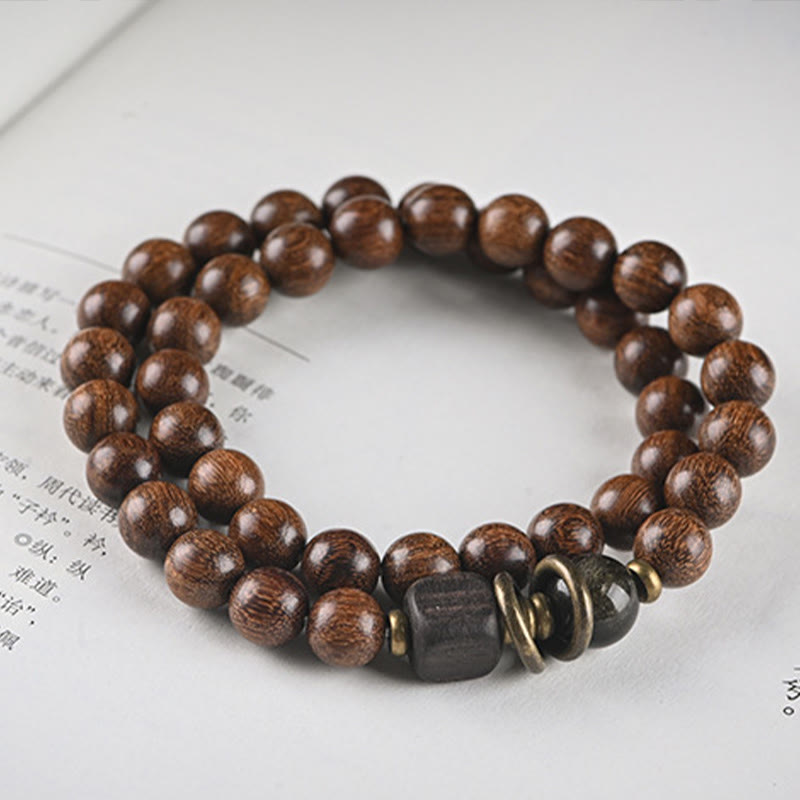 Buddha Stones Sandalwood Ebony Wood Bead Healing Single Double Wrap Bracelet