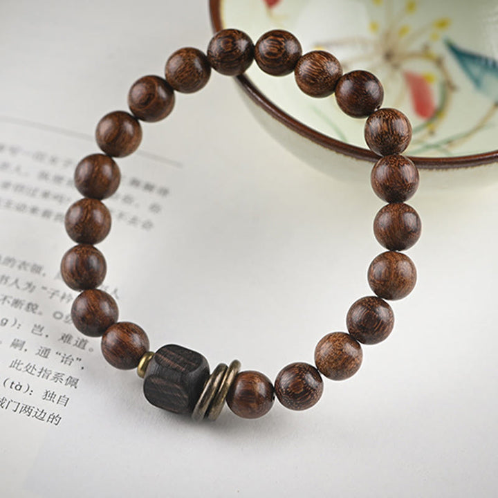 Buddha Stones Sandalwood Ebony Wood Bead Healing Single Double Wrap Bracelet