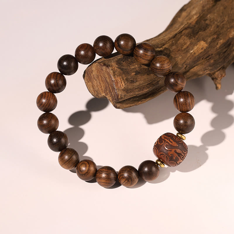 Buddha Stones Rosewood Auspicious Clouds Totem Fu Character Bamboo Pattern Warmth Bracelet