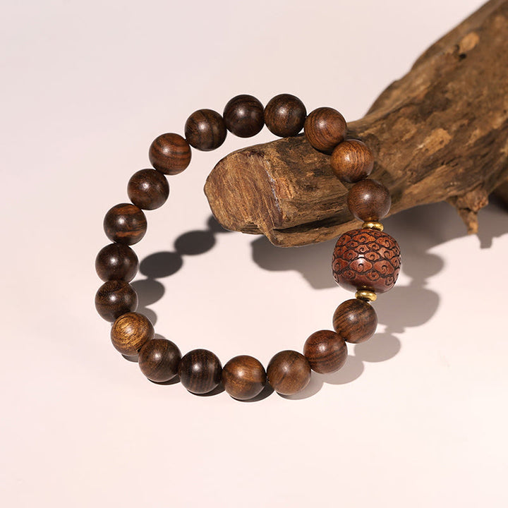 Buddha Stones Rosewood Auspicious Clouds Totem Fu Character Bamboo Pattern Warmth Bracelet