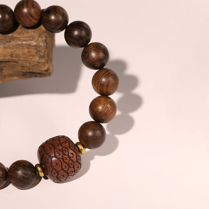 Buddha Stones Rosewood Auspicious Clouds Totem Fu Character Bamboo Pattern Warmth Bracelet