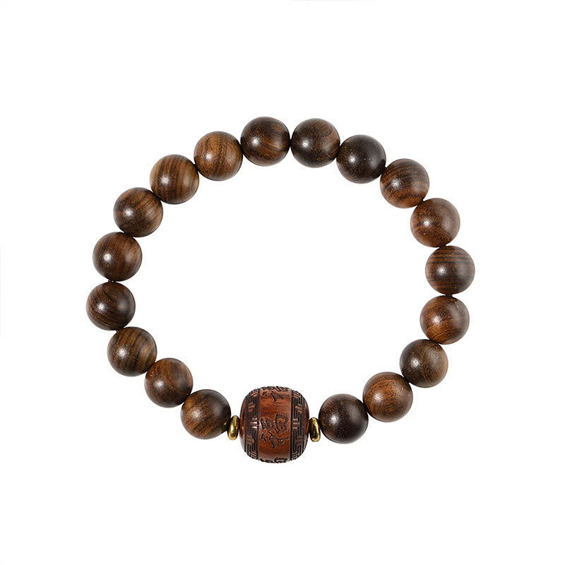 Buddha Stones Rosewood Auspicious Clouds Totem Fu Character Bamboo Pattern Warmth Bracelet