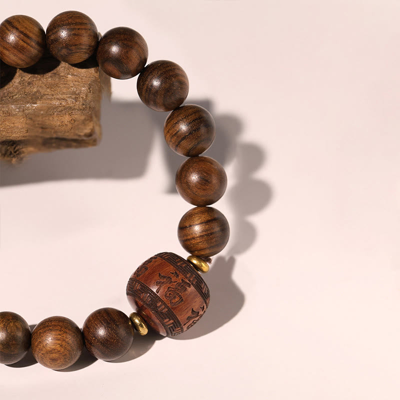 Buddha Stones Rosewood Auspicious Clouds Totem Fu Character Bamboo Pattern Warmth Bracelet