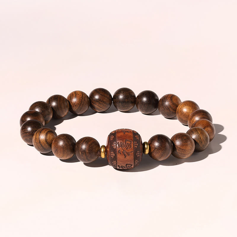 Buddha Stones Rosewood Auspicious Clouds Totem Fu Character Bamboo Pattern Warmth Bracelet