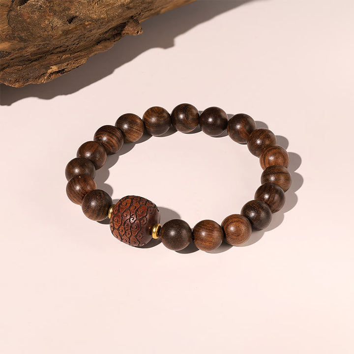 Buddha Stones Rosewood Auspicious Clouds Totem Fu Character Bamboo Pattern Warmth Bracelet