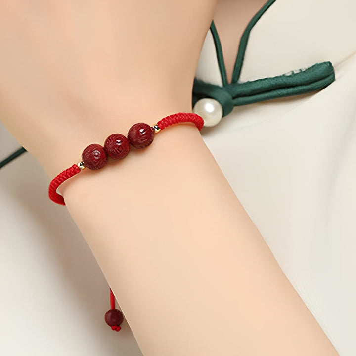 Buddha Stones Handmade Cinnabar Om Mani Padme Hum Engraved Beads Blessing Braided Bracelet