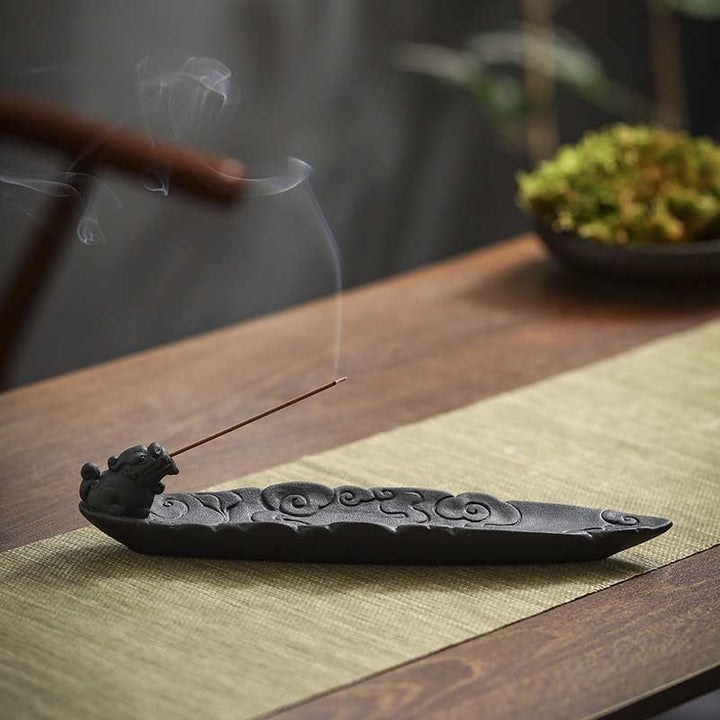 Buddha Stones Auspicious Clouds Pixiu Healing Ceramic Stick Incense Burner Decoration