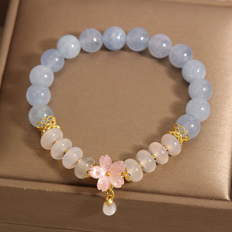 Buddha Stones Aquamarine White Agate Pearl Abacus Beads Flower Healing Bracelet