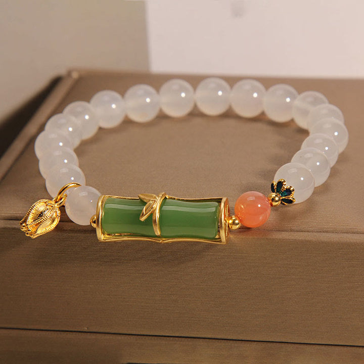 Buddha Stones Natural White Agate Jadeite Bamboo Beads Positivity Bracelet