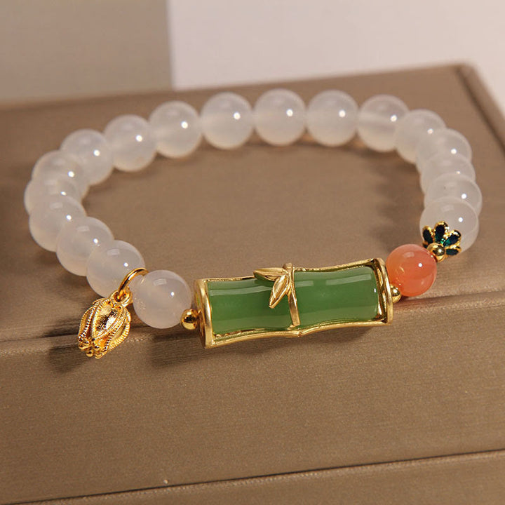 Buddha Stones Natural White Agate Jadeite Bamboo Beads Positivity Bracelet