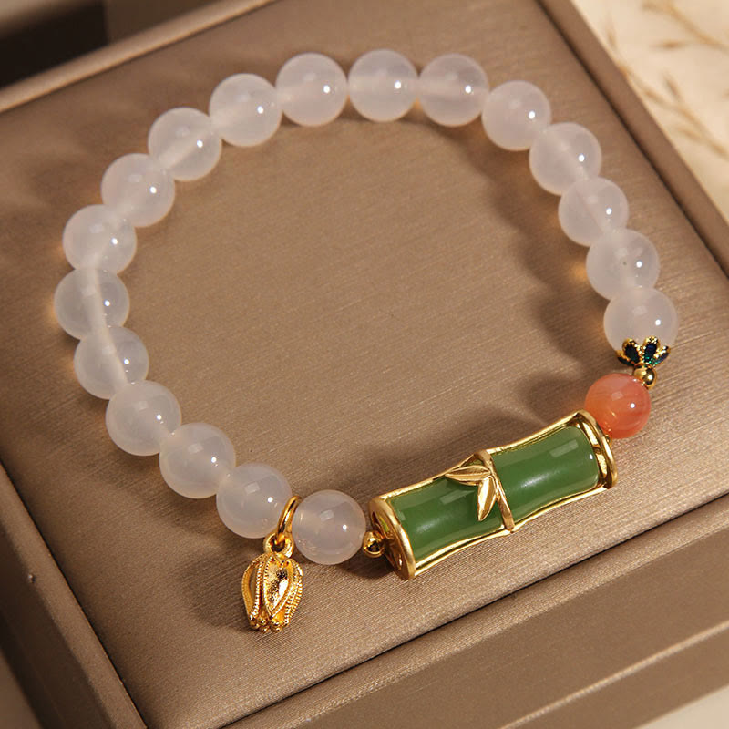 Buddha Stones Natural White Agate Jadeite Bamboo Beads Positivity Bracelet