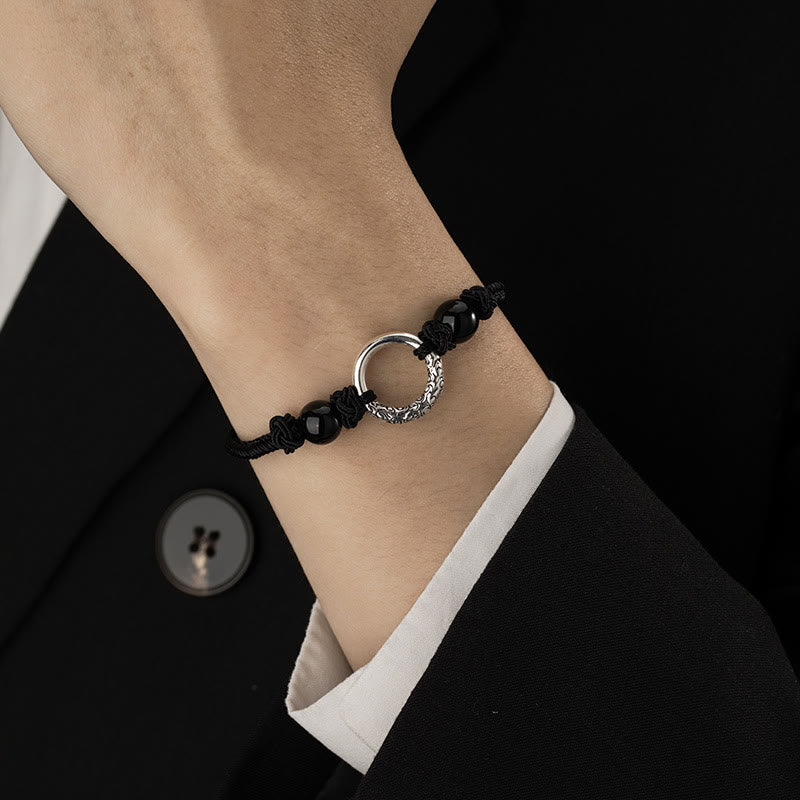 Buddha Stones 925 Sterling Silver Black Onyx Peace Buckle Protection Bracelet - image 3