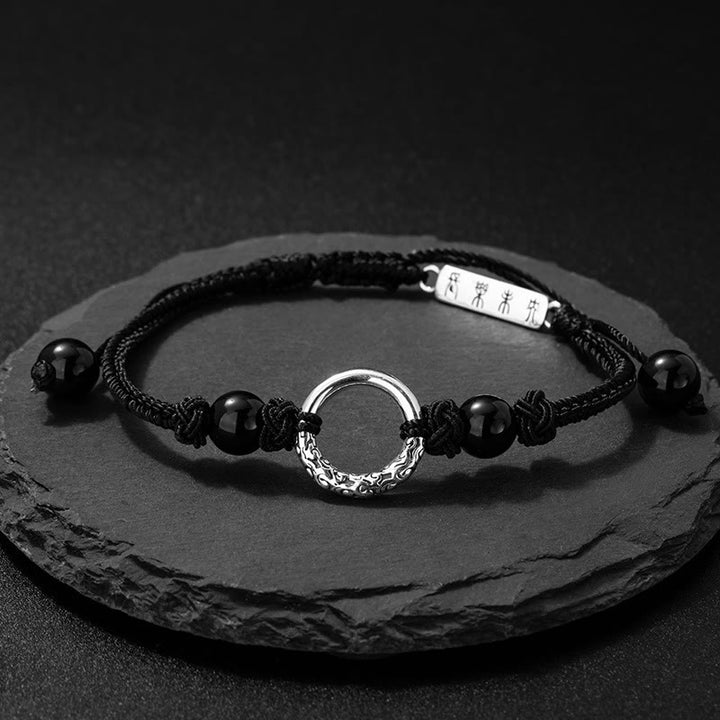 Buddha Stones 925 Sterling Silver Black Onyx Peace Buckle Protection Bracelet - Black Onyx Peace Buckle(Wrist Circumference: 14-26cm) - image 0