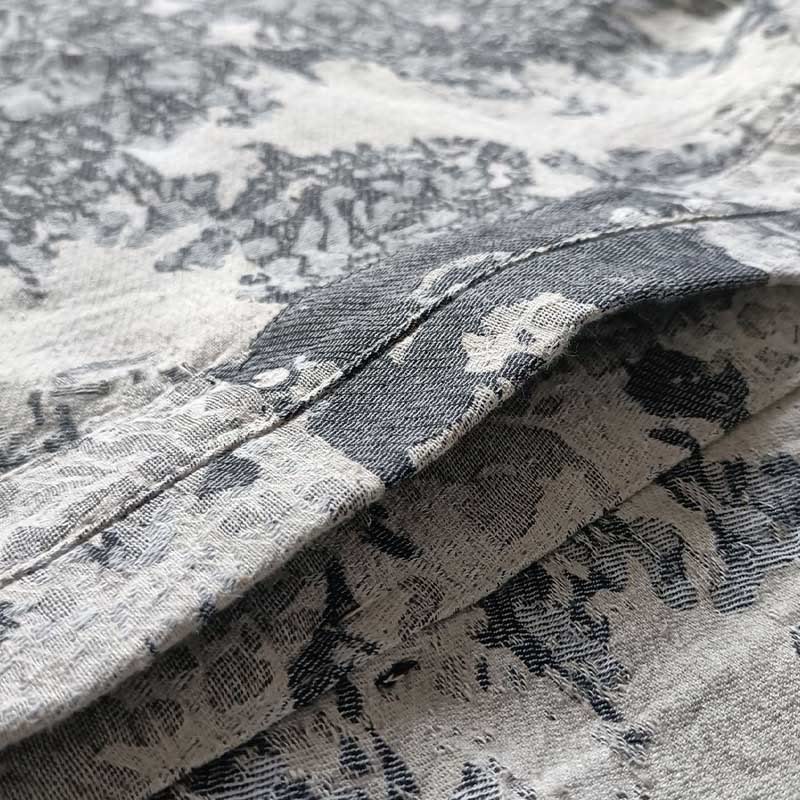 Buddha Stones Black Gray Print Frog-button Design Long Sleeve Cotton Linen Jacket Shirt With Pockets - image 12