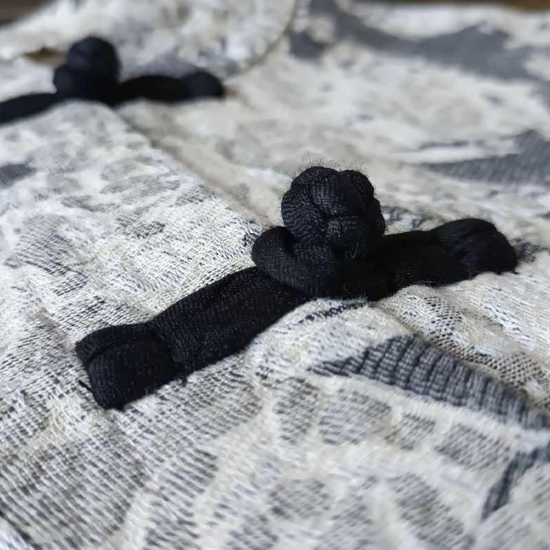 Buddha Stones Black Gray Print Frog-button Design Long Sleeve Cotton Linen Jacket Shirt With Pockets - image 8