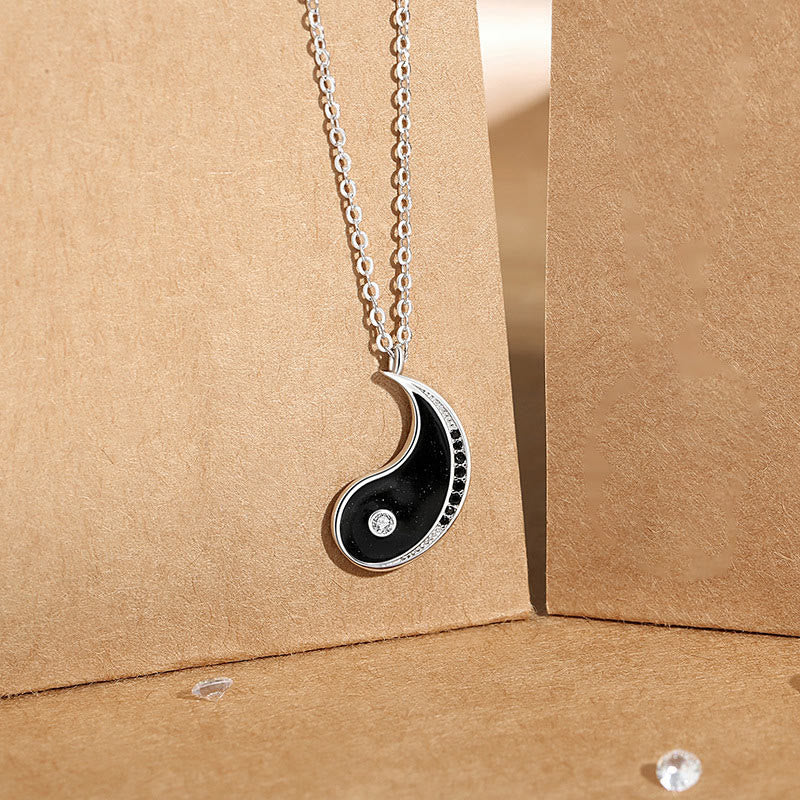 Buddha Stones 925 Sterling Silver Yin Yang Symbol Harmnoy Necklace Pendant - Black - image 6