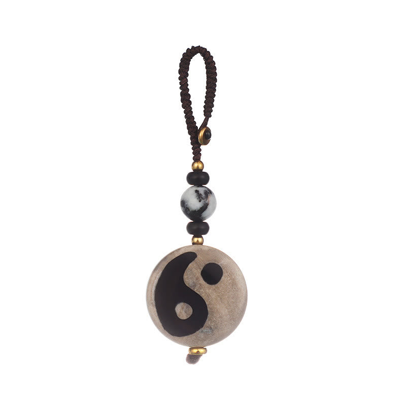 Buddha Stones Natural Agate Yin Yang Dzi Bead Balance Keychain