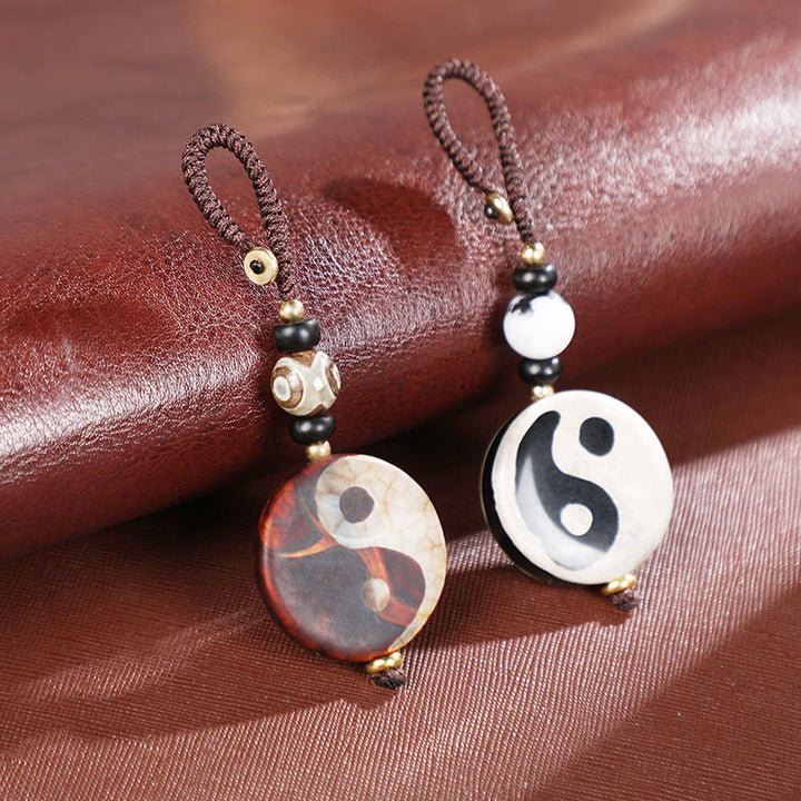 Buddha Stones Natural Agate Yin Yang Dzi Bead Balance Keychain