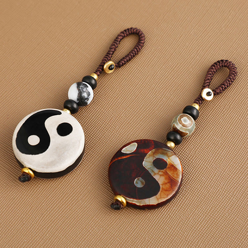 Buddha Stones Natural Agate Yin Yang Dzi Bead Balance Keychain