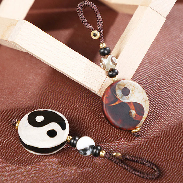 Buddha Stones Natural Agate Yin Yang Dzi Bead Balance Keychain