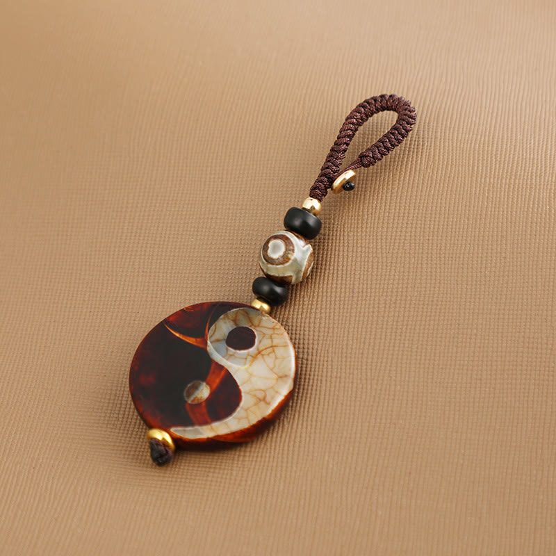 Buddha Stones Natural Agate Yin Yang Dzi Bead Balance Keychain