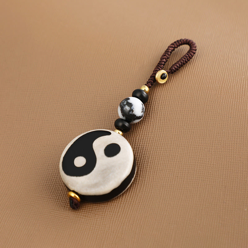 Buddha Stones Natural Agate Yin Yang Dzi Bead Balance Keychain