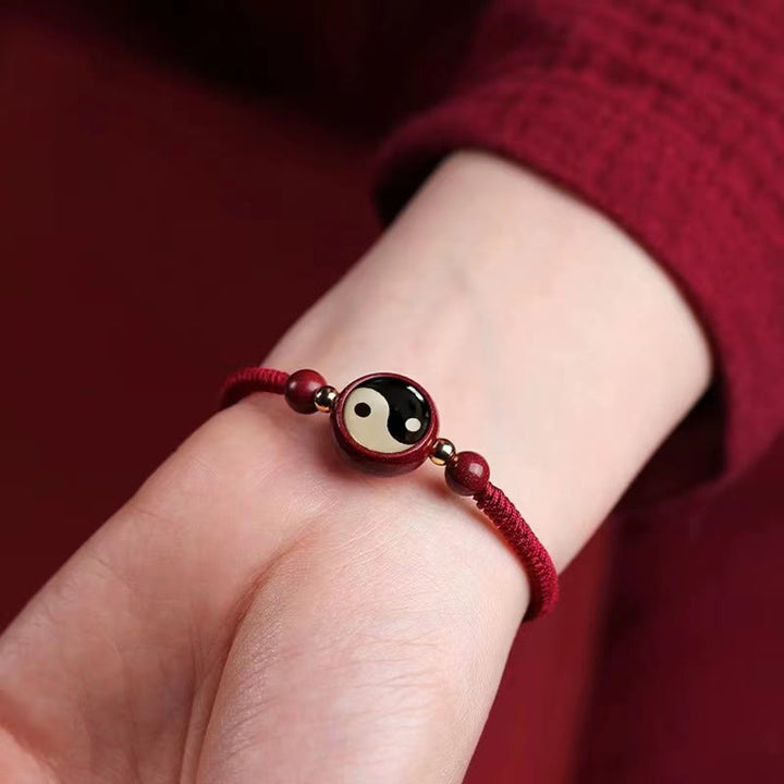 Buddha Stones Lucky Cinnabar Red String Yin Yang Symbol Bagua Blessing Bracelet